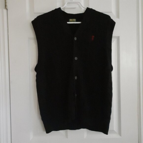 TakeEasy Men's Size Medium Black Raccu Cable Knit Button Up Korean Brand Vest - Picture 4 of 13